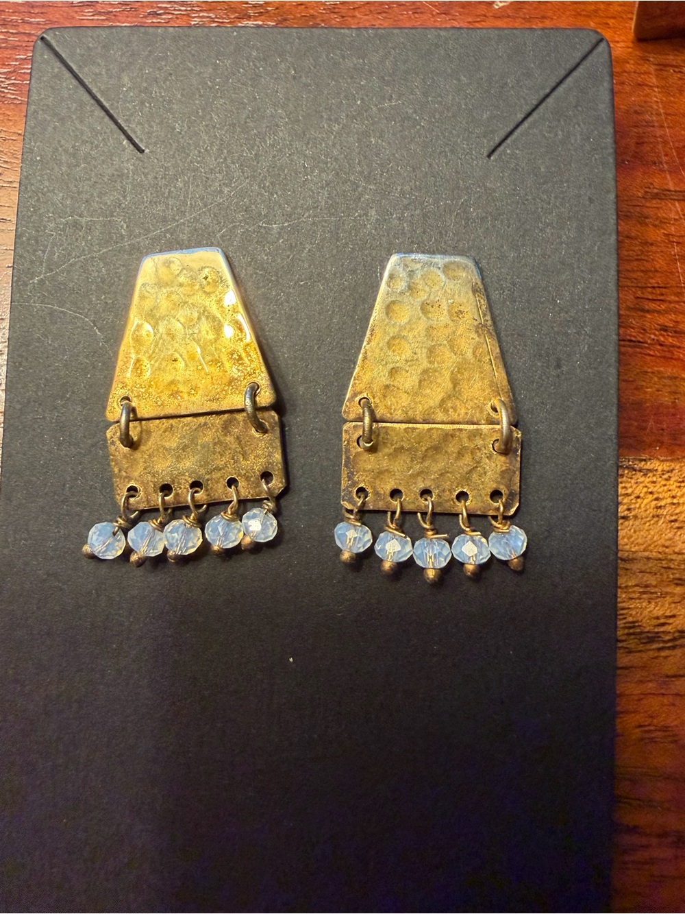 World Market Gold Tone Hammered Brass  Crystal Dangle Earrings
